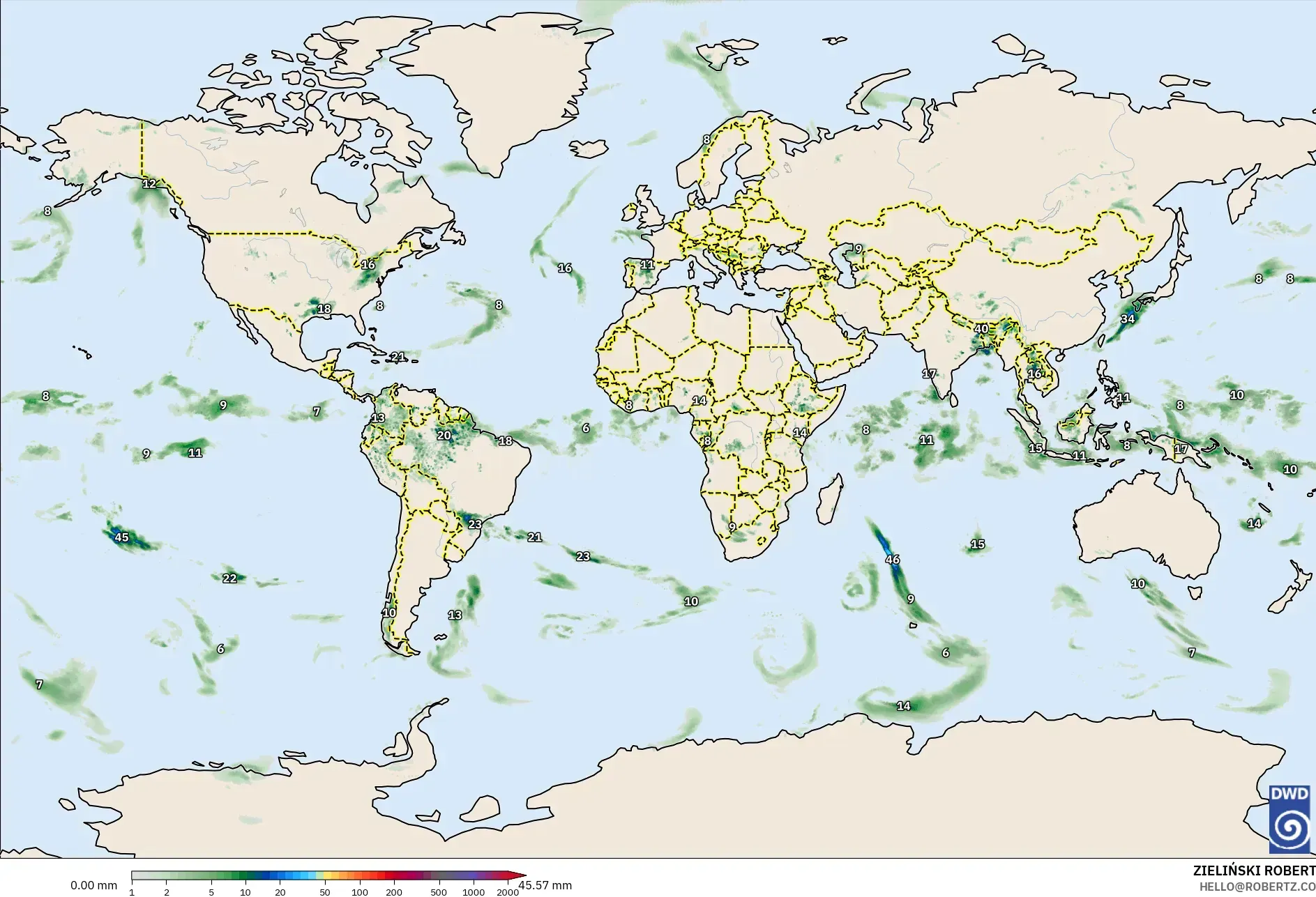ICON model - World, Precipitation Accumulation