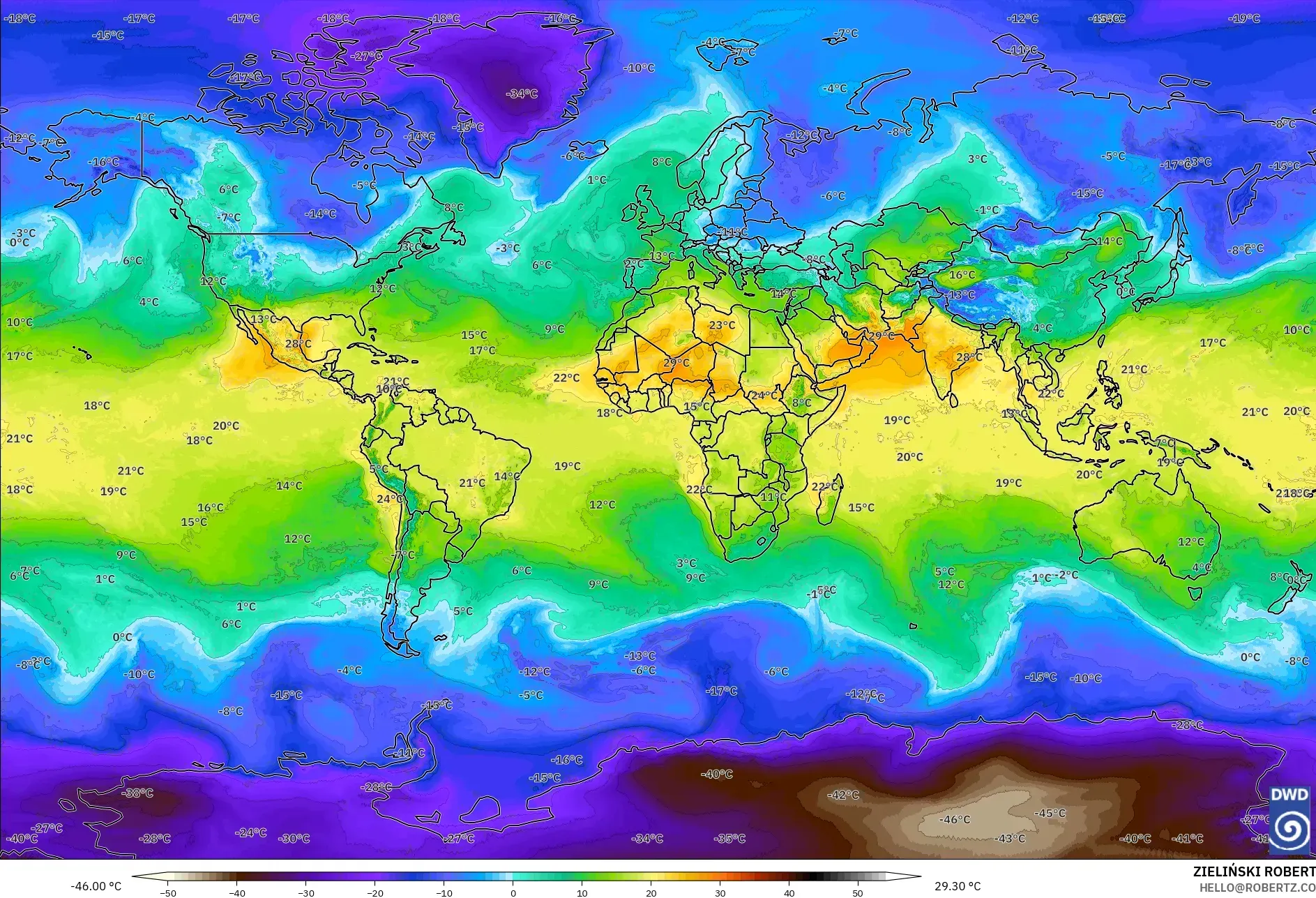 ICON model - World, Temperature at 850hPa