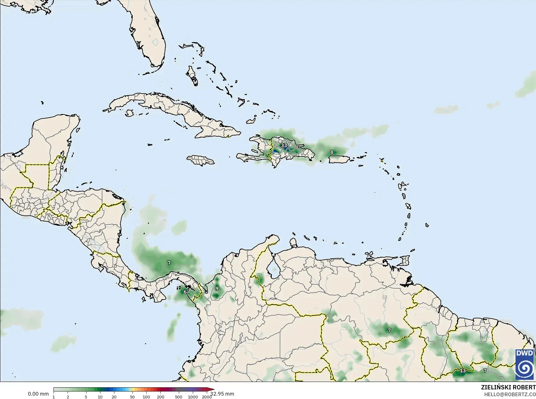 ICON model - Caribbean, Precipitation Accumulation