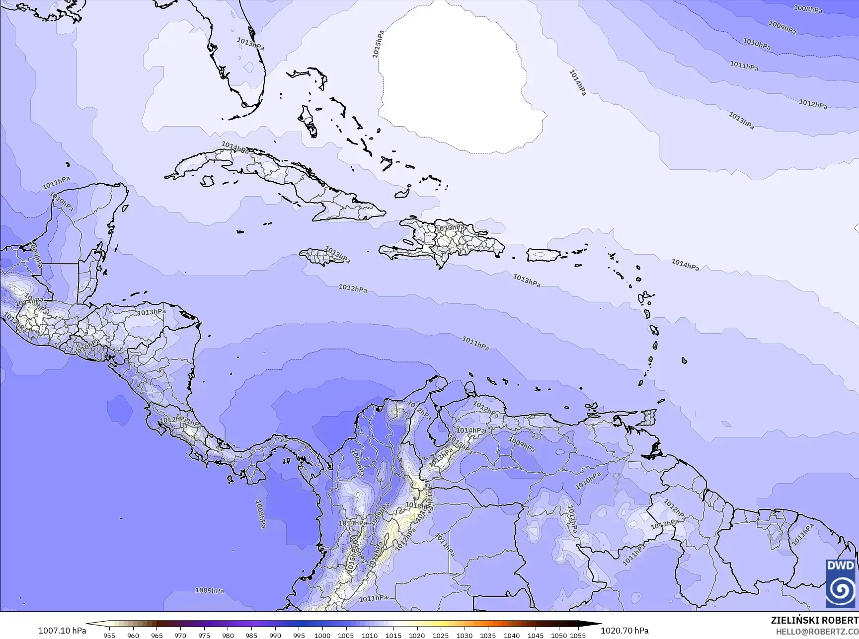 ICON model - Caribbean, Pressure
