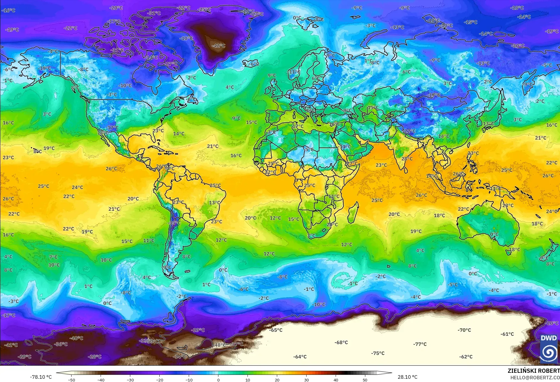 ICON model - World, Dewpoint at 2m