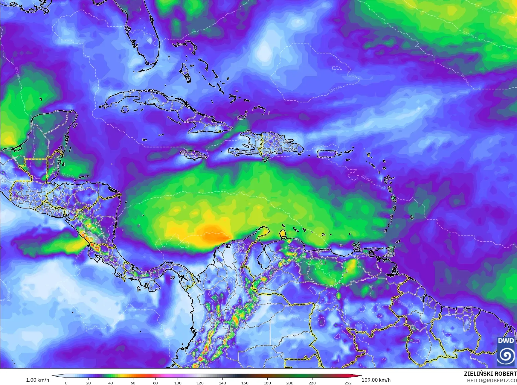 ICON model - Caribbean, Wind Gusts