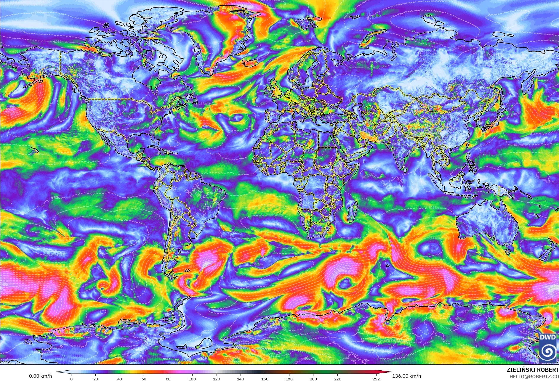 ICON model - World, Wind Gusts