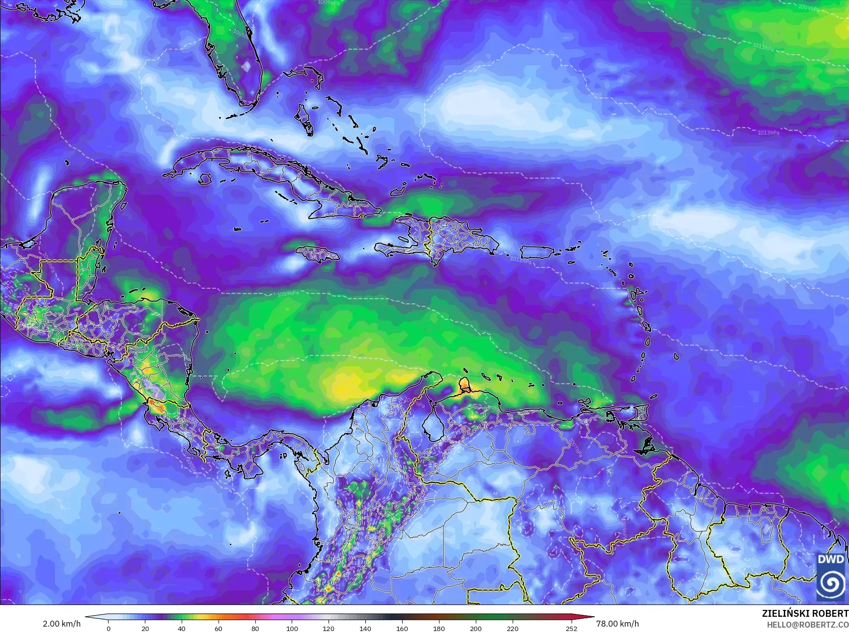 ICON model - Caribbean, Wind Gusts