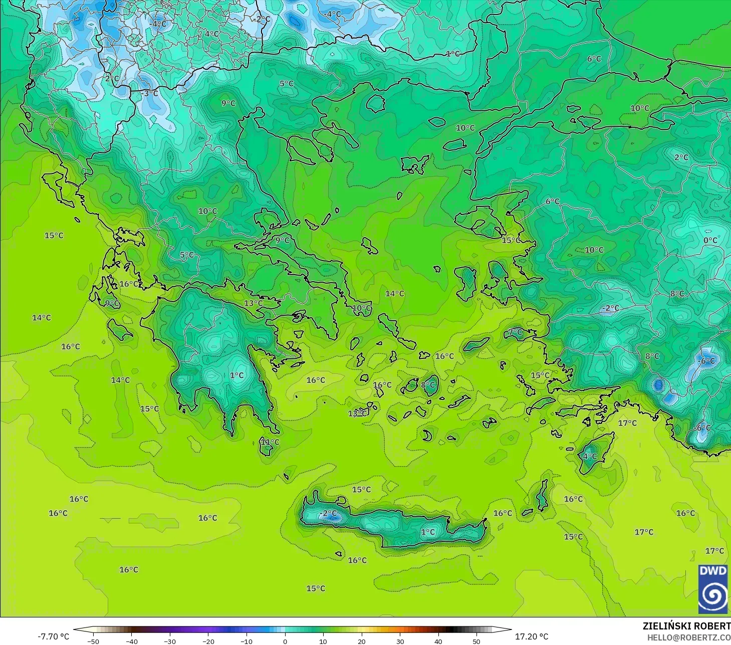 ICON model - Greece, Dewpoint at 2m