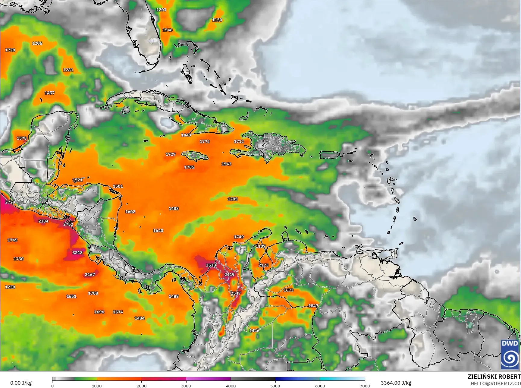 ICON model - Caribbean, CAPE
