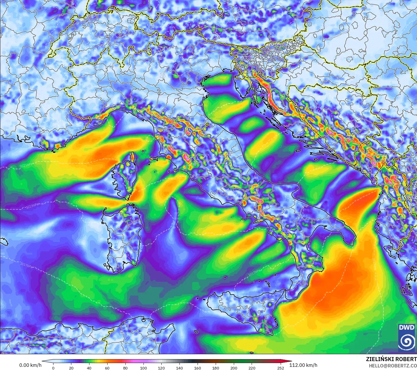 ICON model - Italy, Wind Gusts