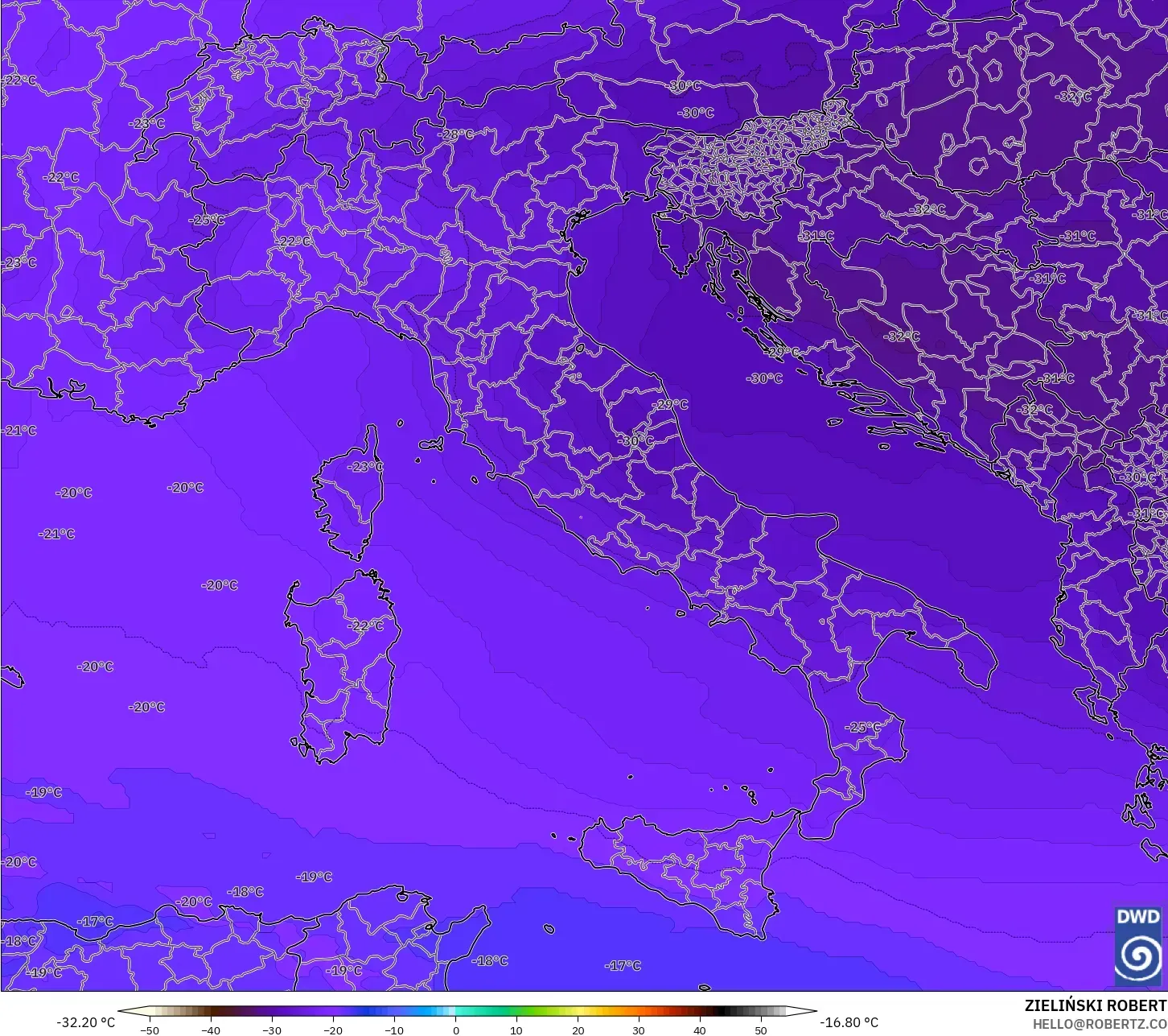 ICON model - Italy, Temperature at 500hPa