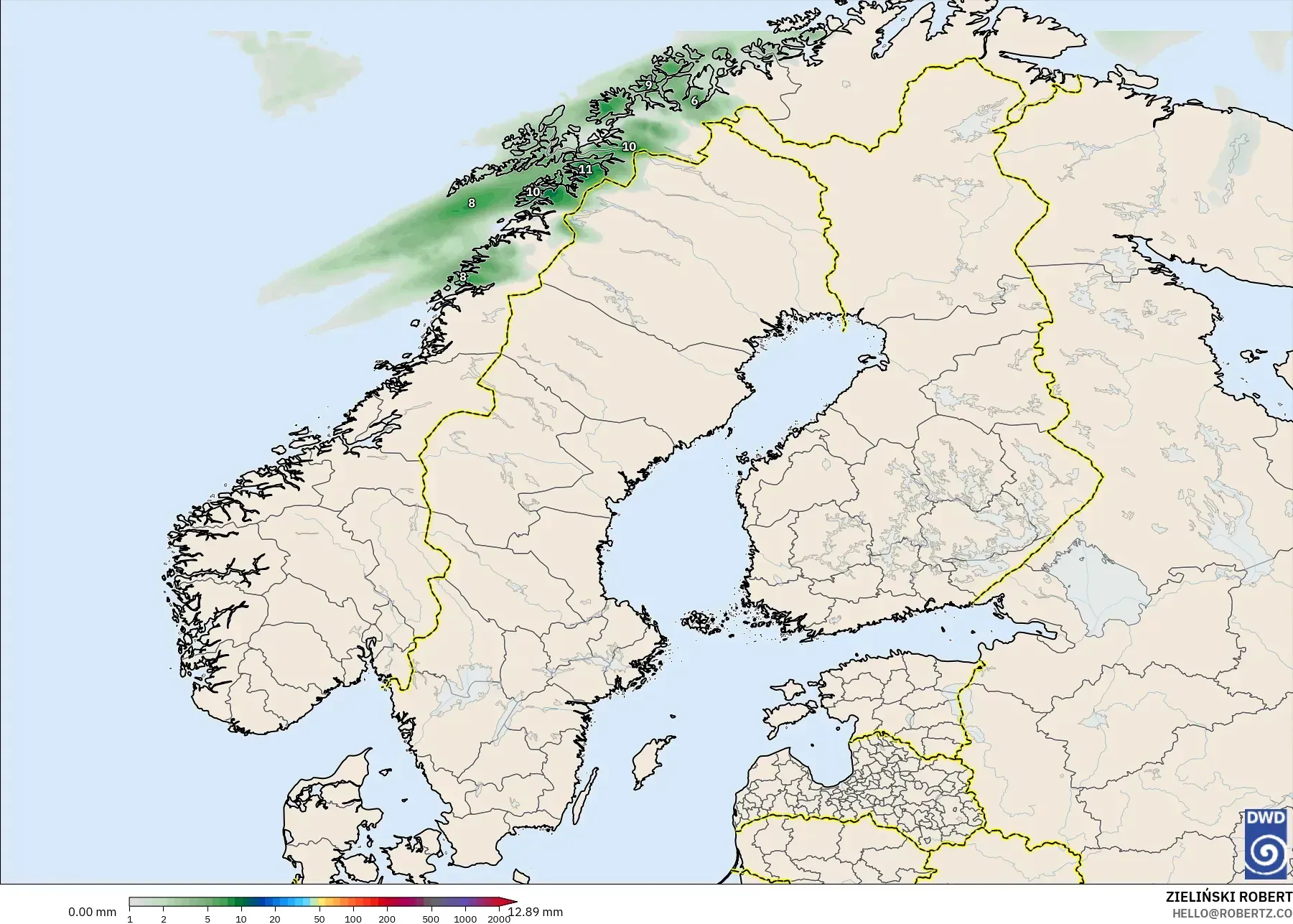 ICON model - Scandinavia, Precipitation Accumulation