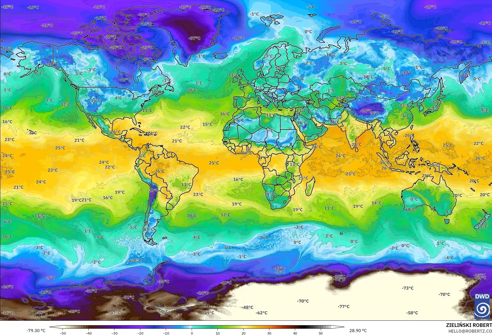 ICON model - World, Dewpoint at 2m