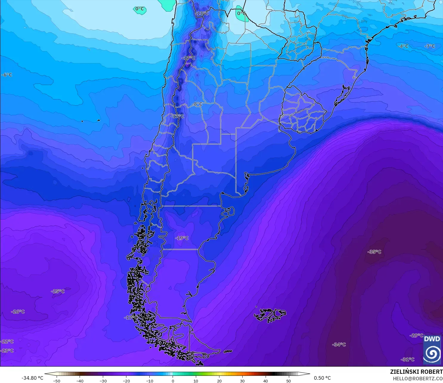 ICON model - Argentina, Temperature at 500hPa