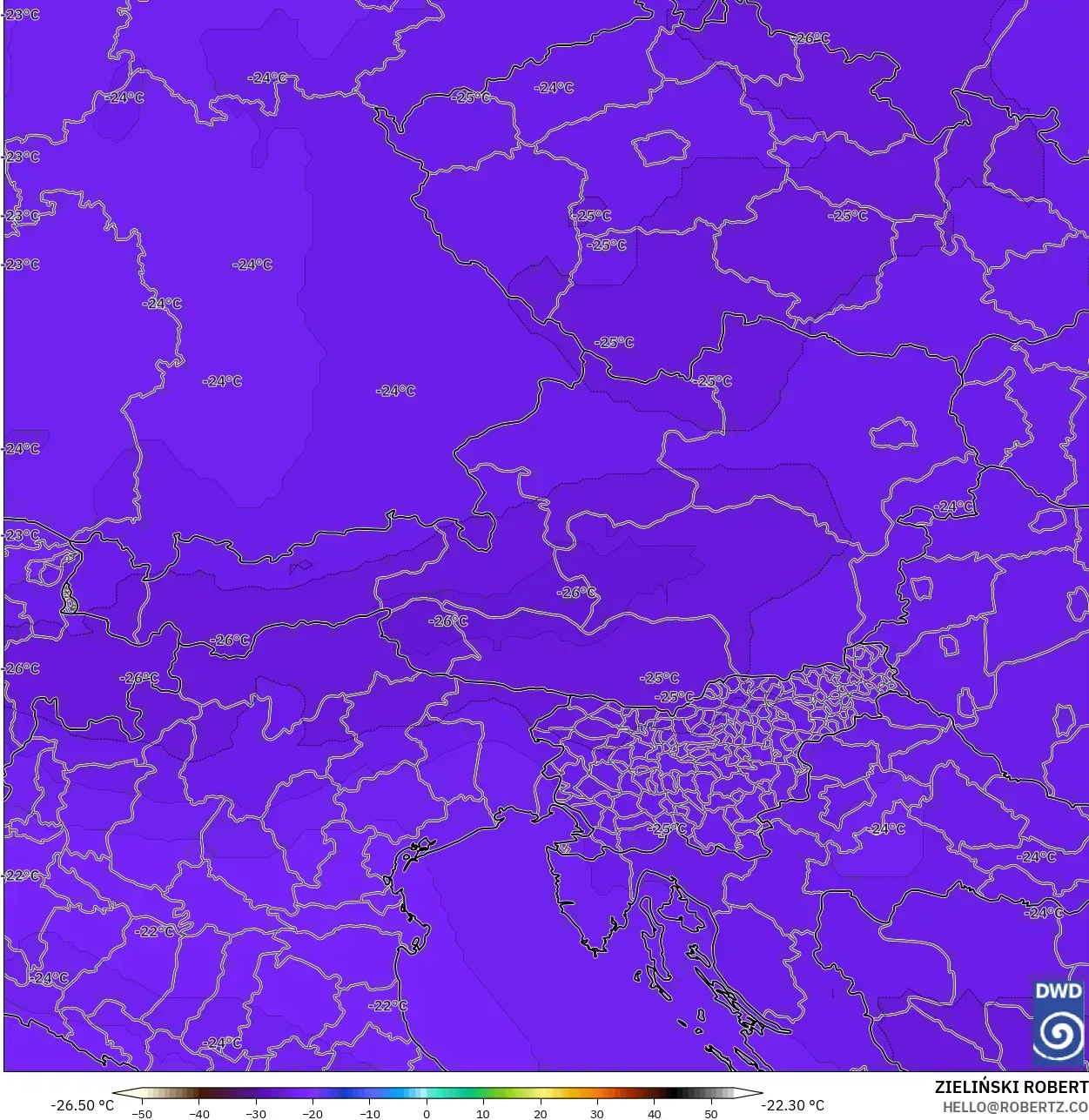 ICON model - Austria, Temperature at 500hPa