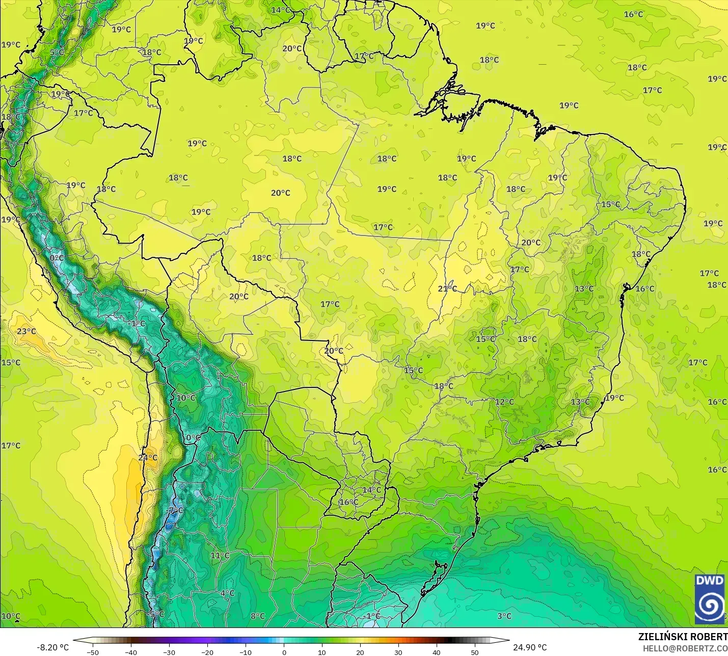 ICON model - Brazil, Temperature at 850hPa