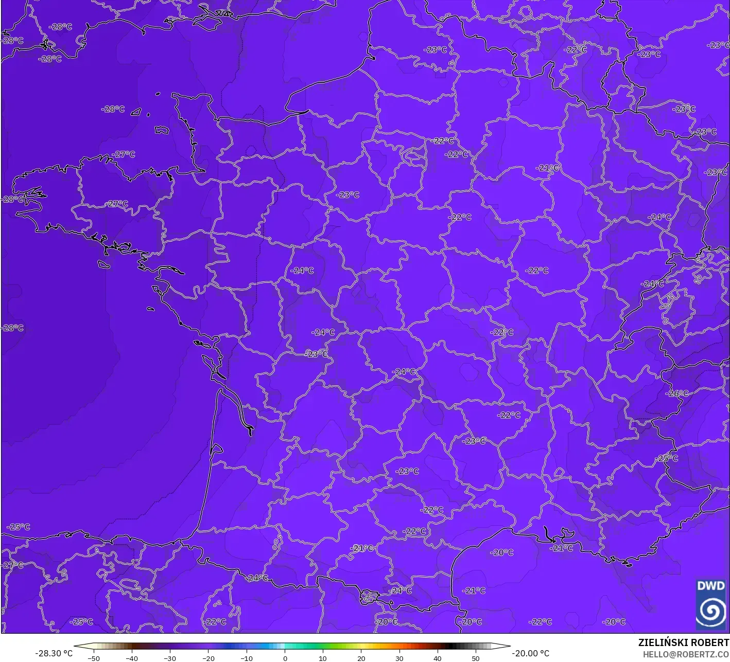 ICON model - France, Temperature at 500hPa