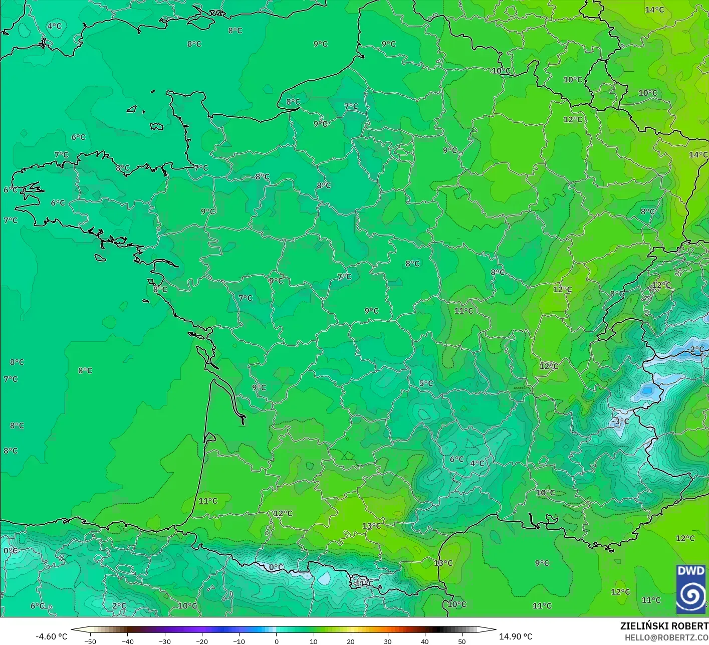 ICON model - France, Temperature at 850hPa