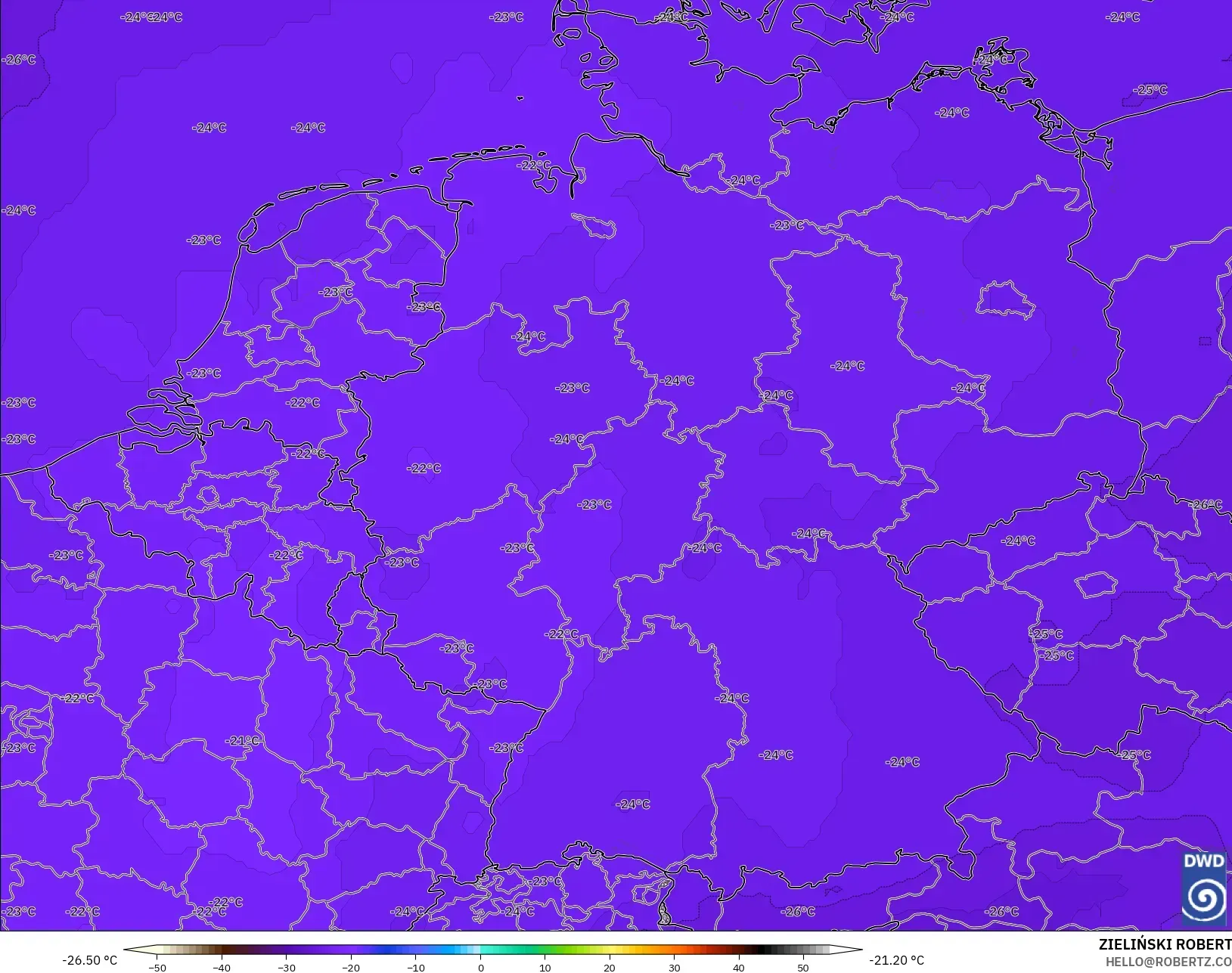 ICON model - Germany, Temperature at 500hPa