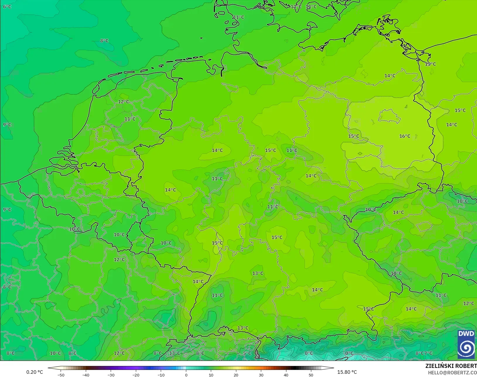 ICON model - Germany, Temperature at 850hPa