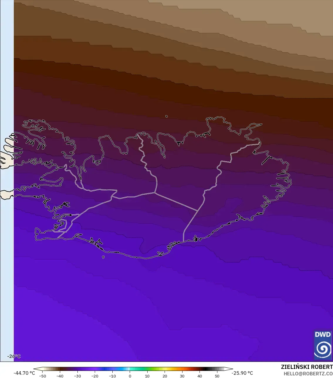 ICON model - Iceland, Temperature at 500hPa