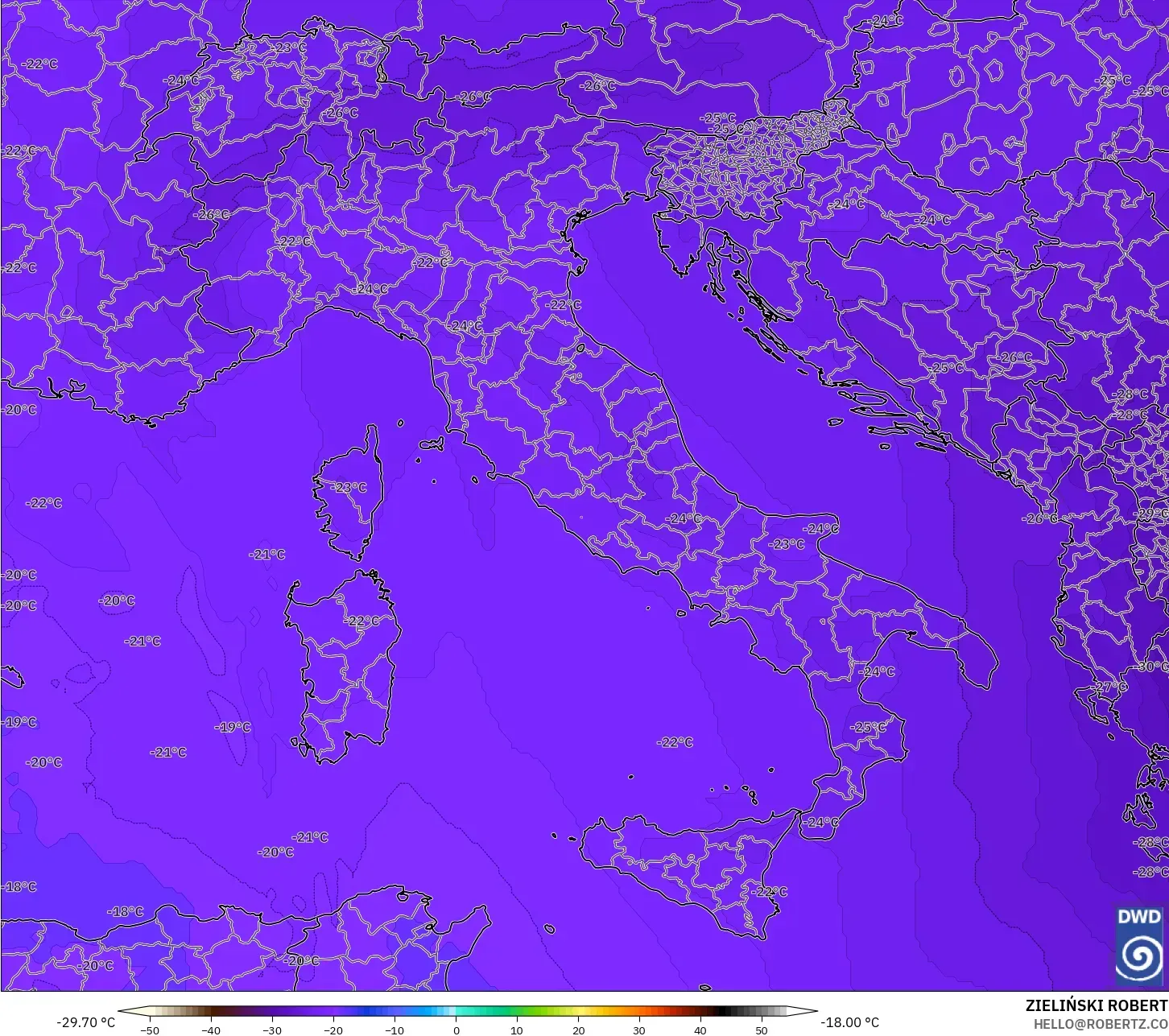 ICON model - Italy, Temperature at 500hPa
