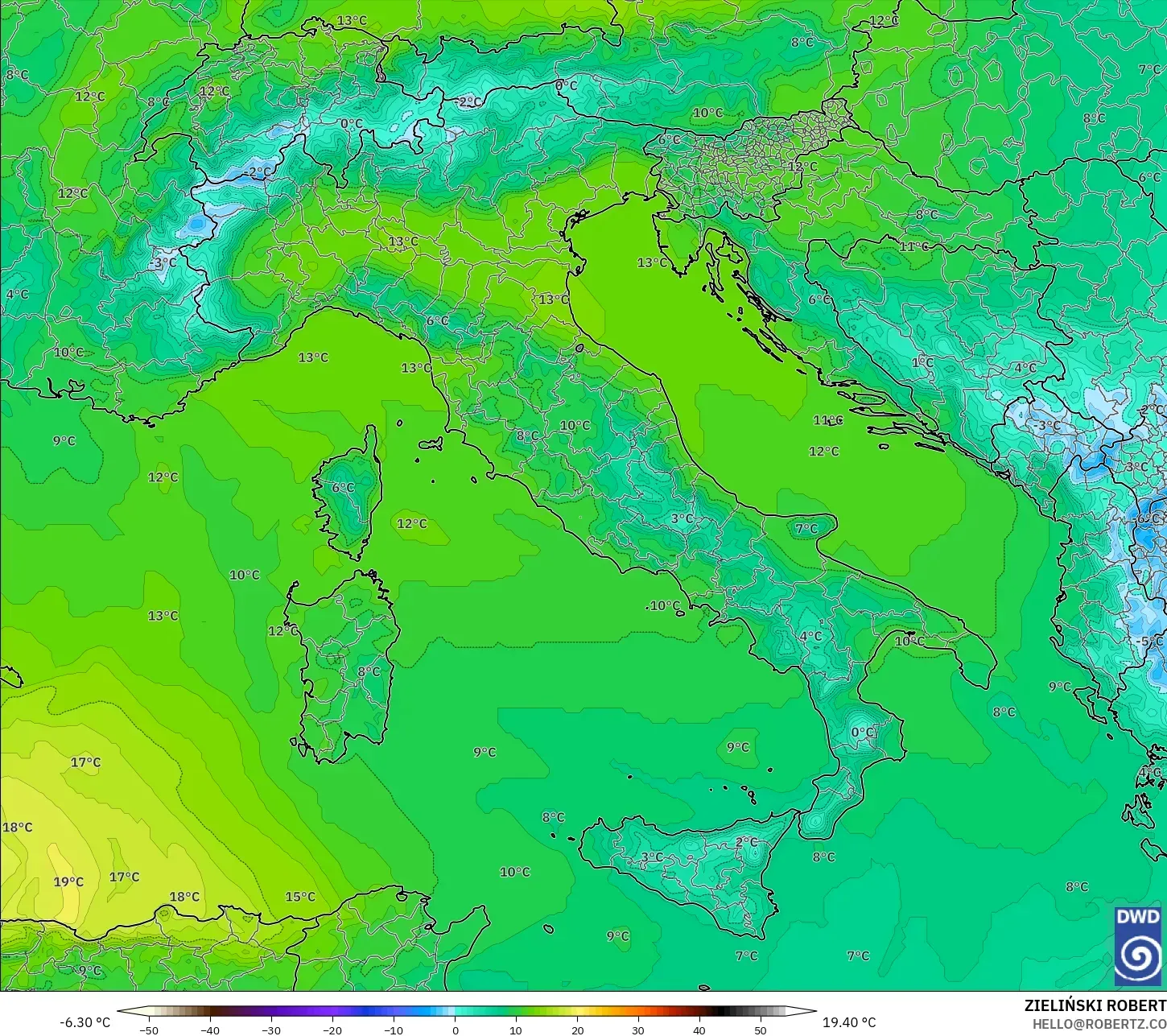 ICON model - Italy, Temperature at 850hPa