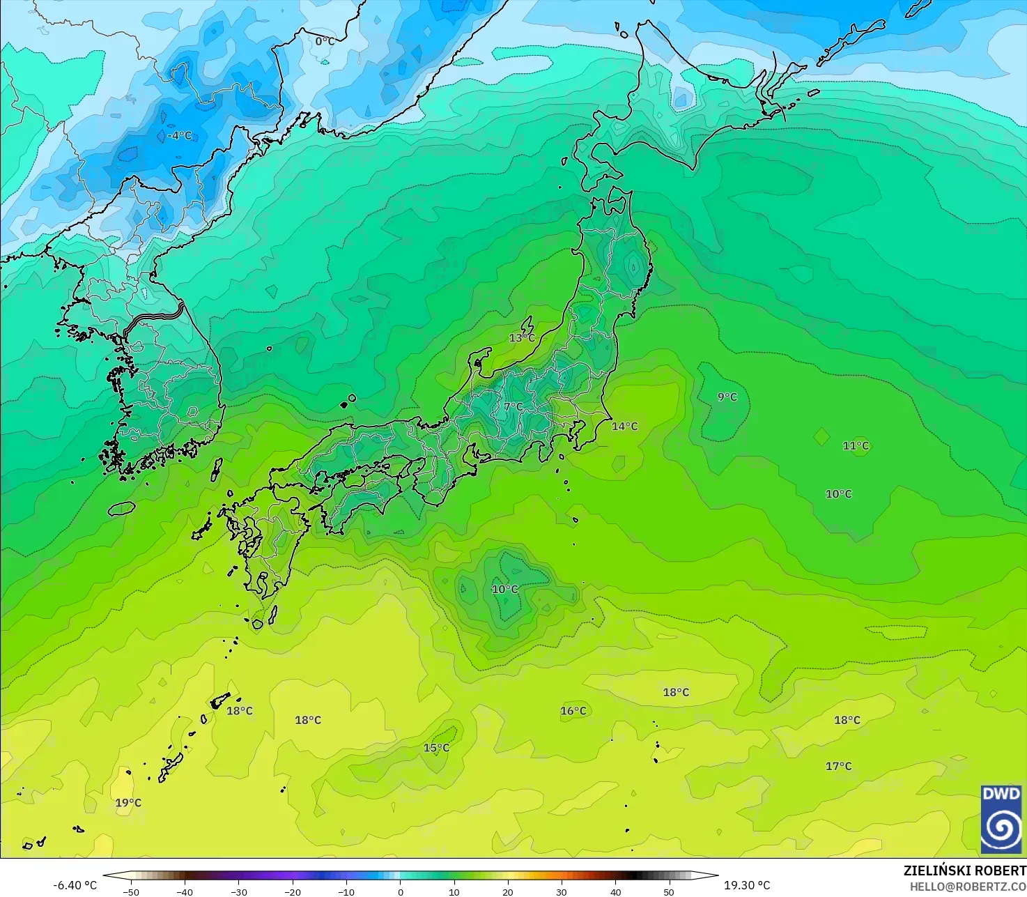 ICON model - Japan, Temperature at 850hPa