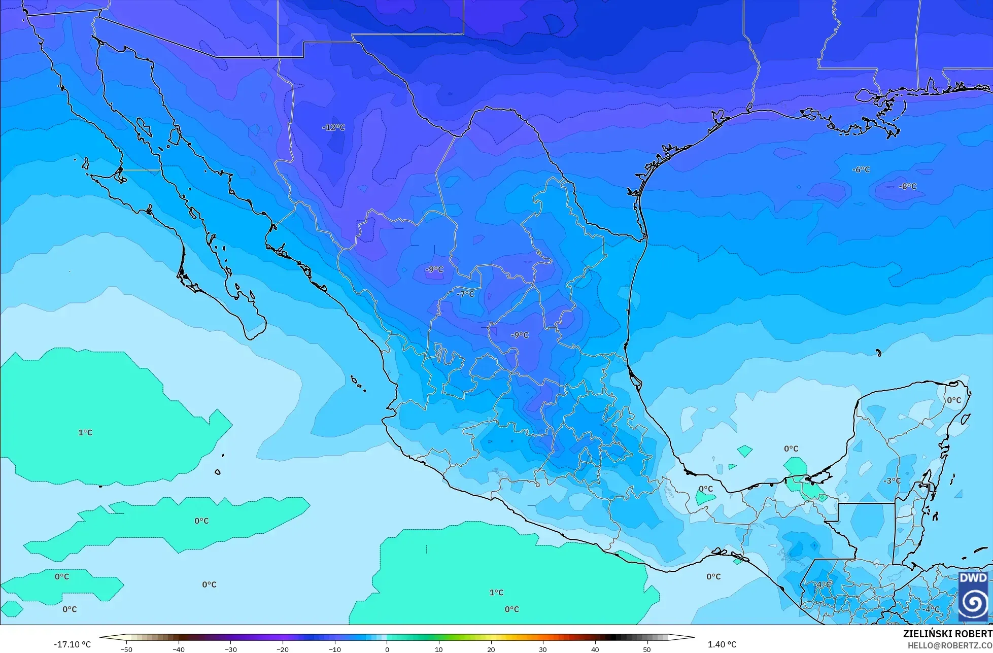 ICON model - Mexico, Temperature at 500hPa