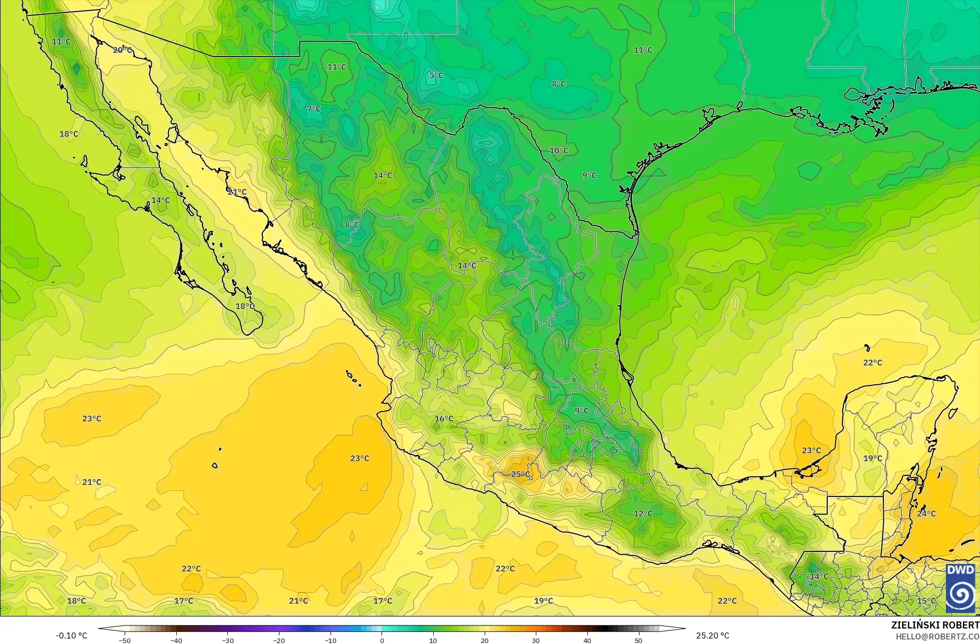 ICON model - Mexico, Temperature at 850hPa