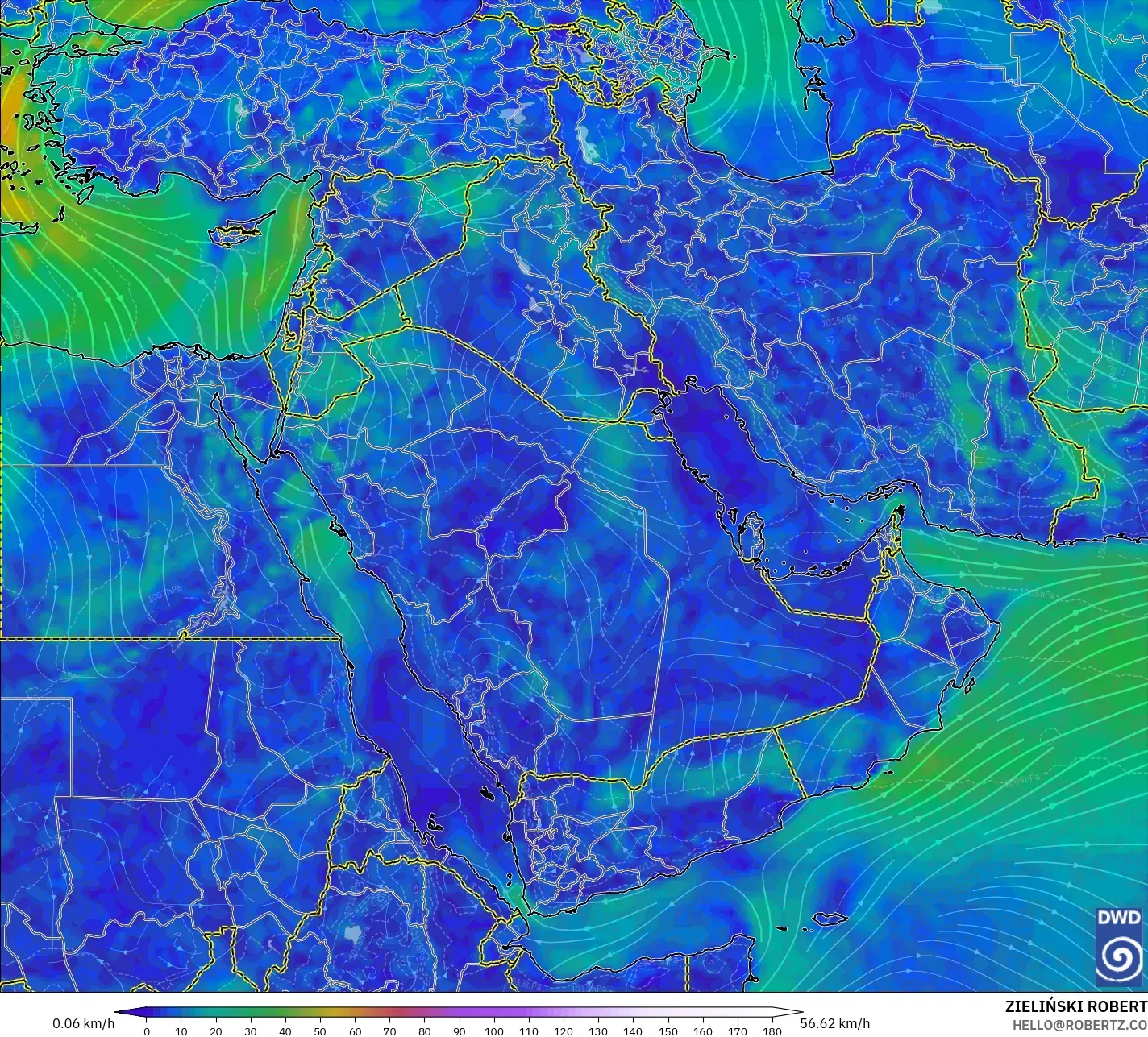 ICON model - Middle East, Wind at 10m