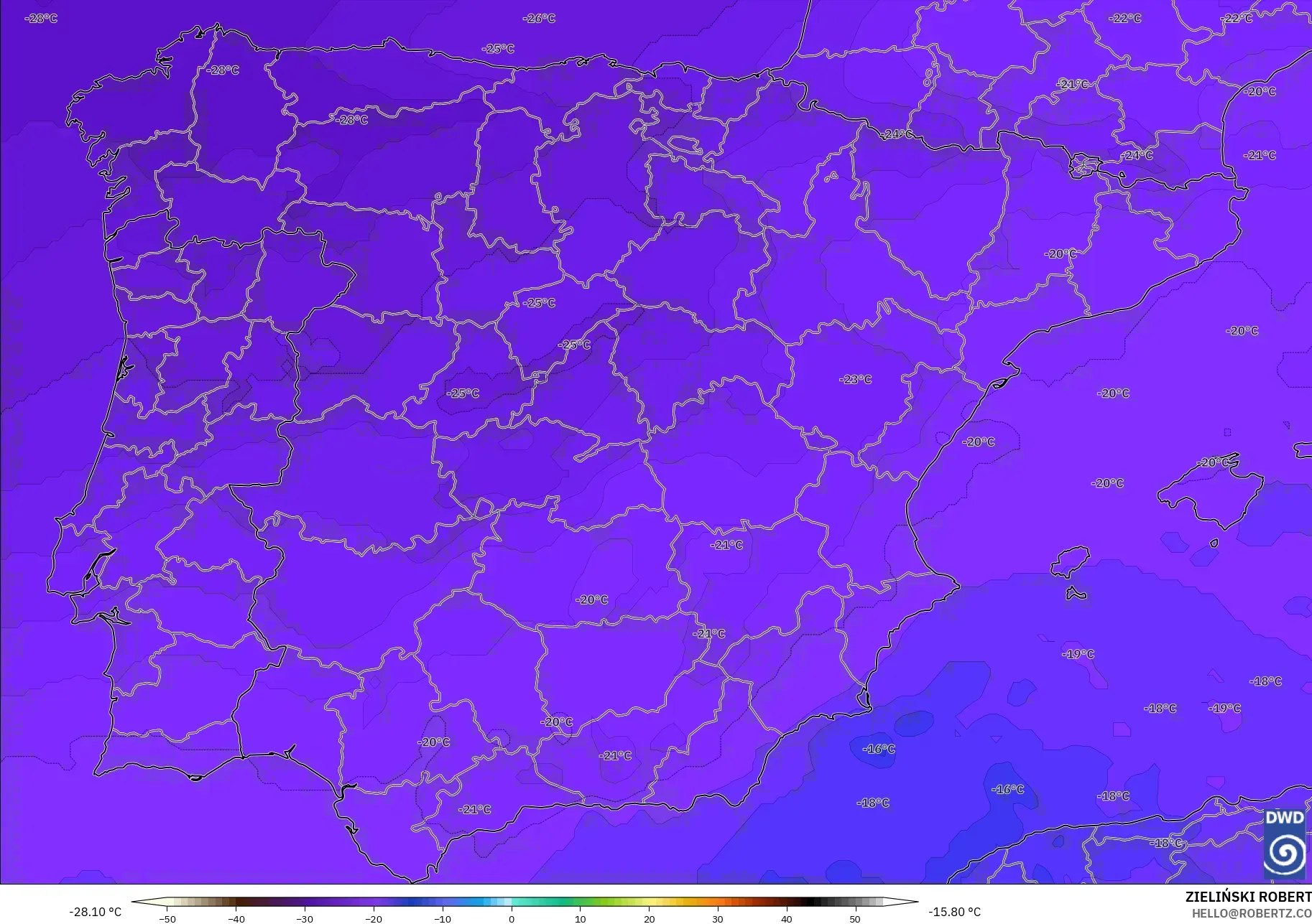 ICON model - Spain, Temperature at 500hPa