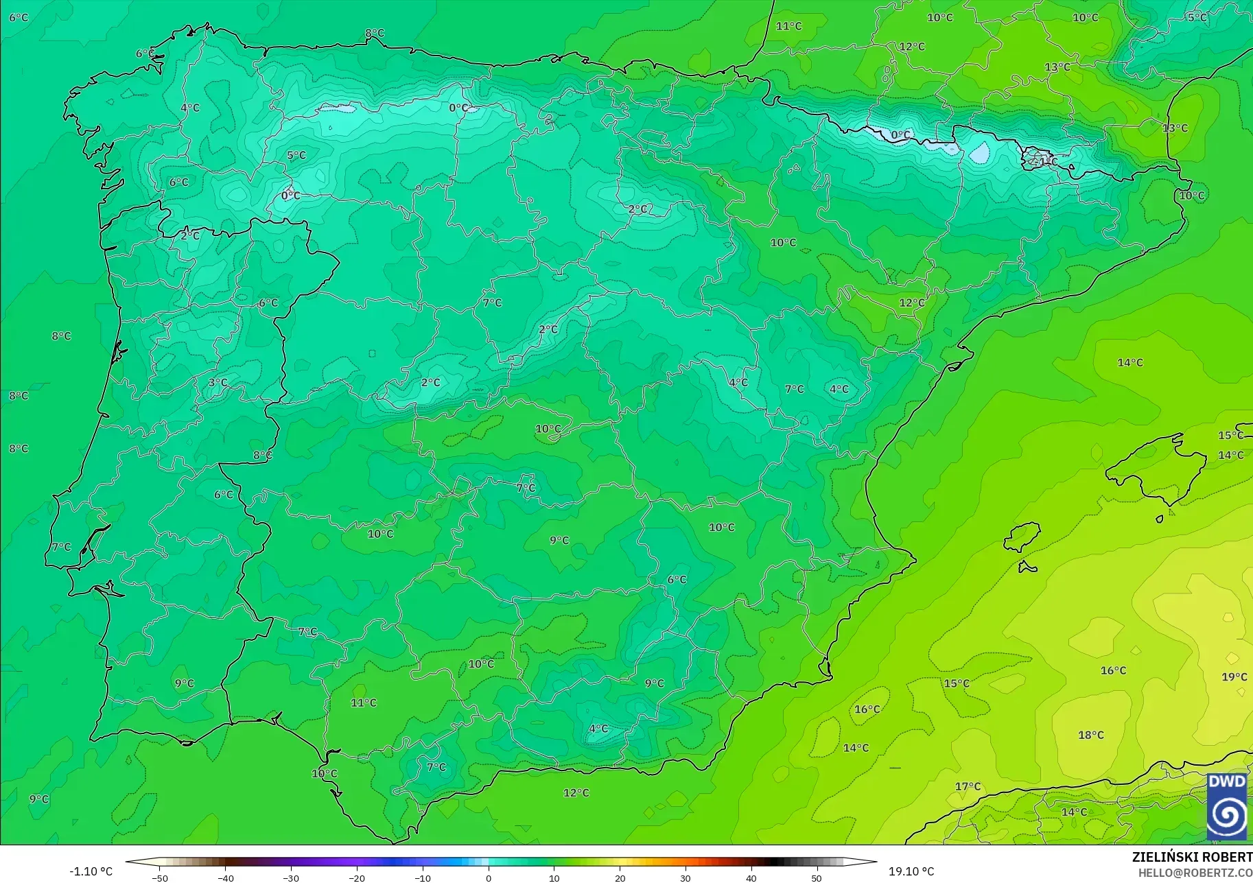 ICON model - Spain, Temperature at 850hPa