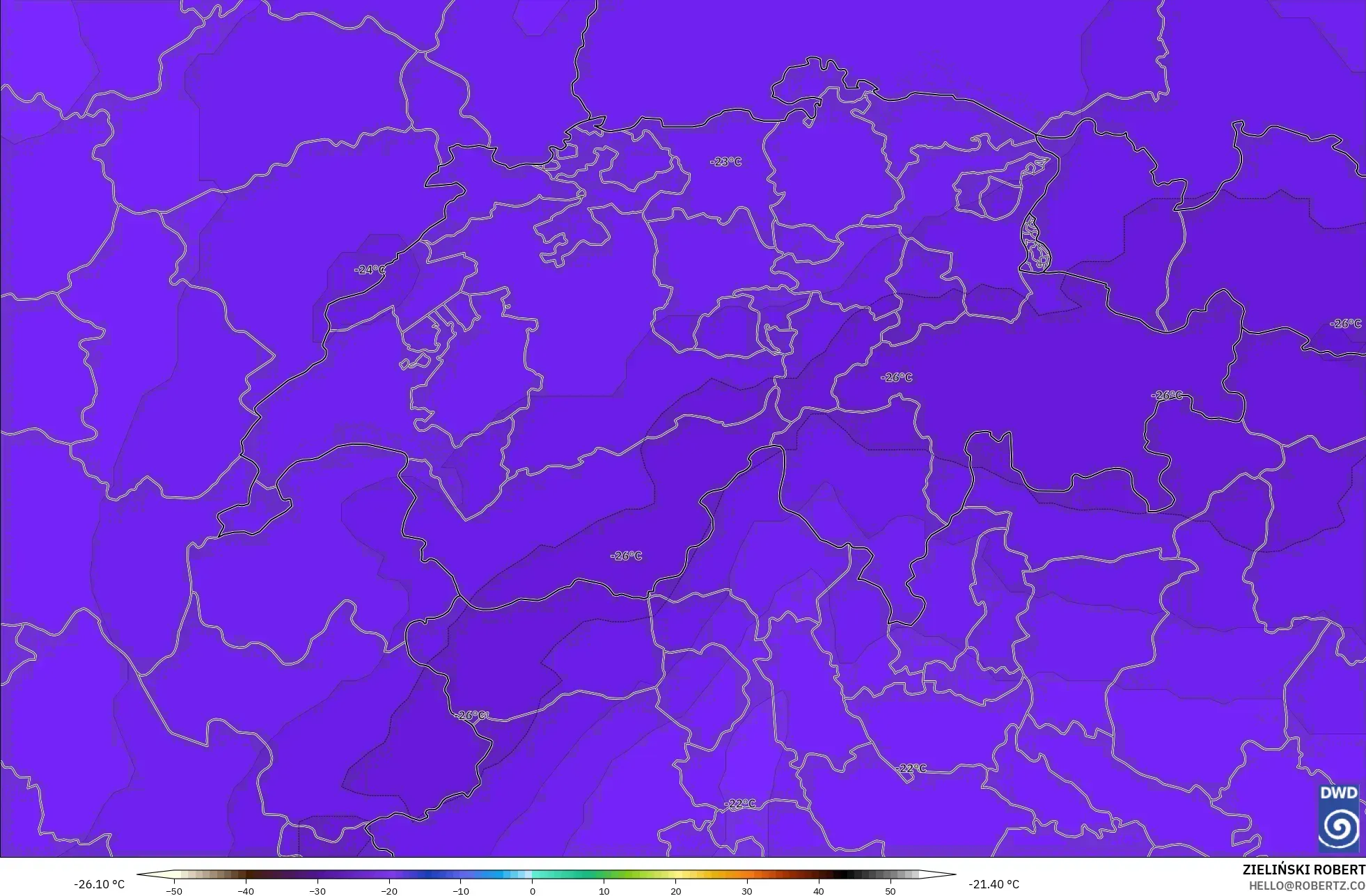 ICON model - Switzerland, Temperature at 500hPa