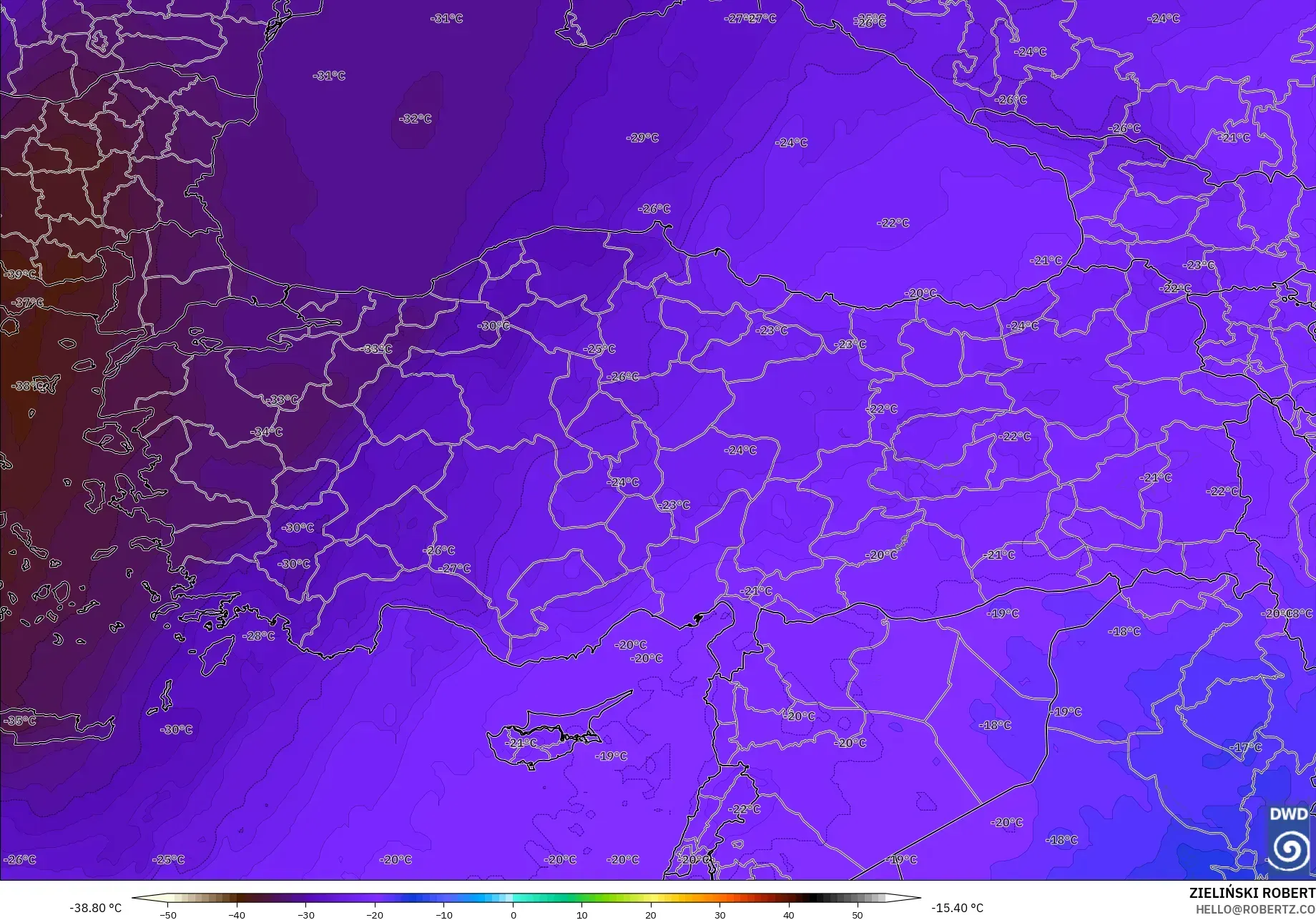 ICON model - Turkey, Temperature at 500hPa