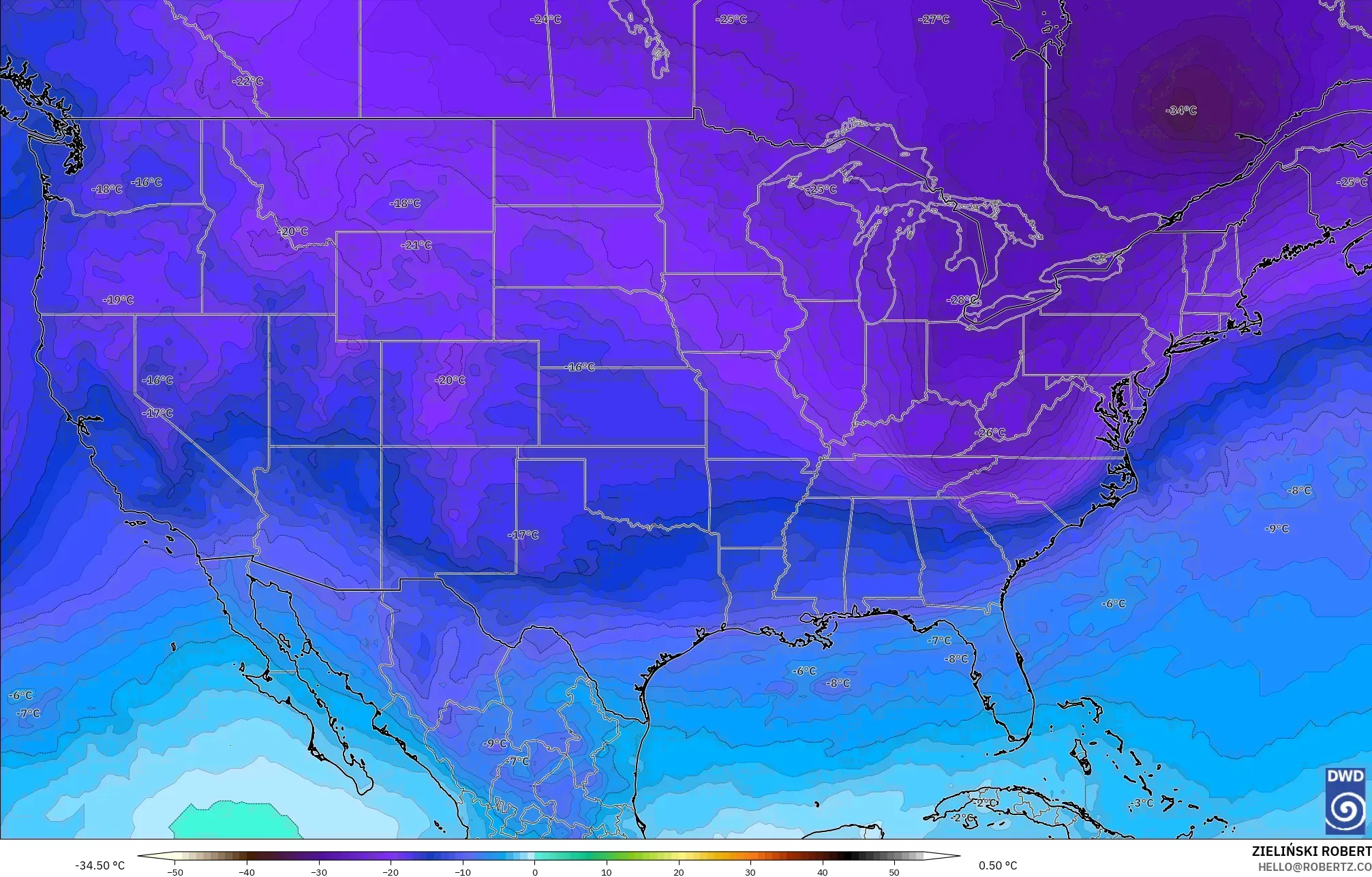 ICON model - United States, Temperature at 500hPa