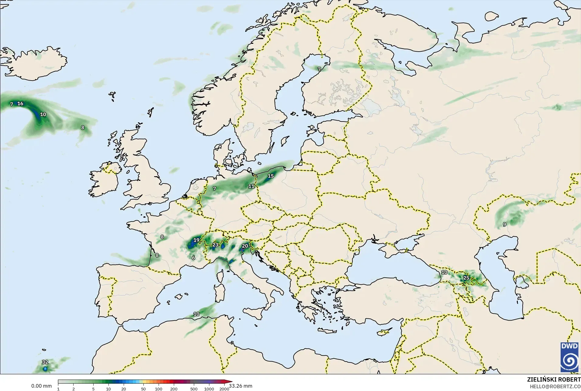ICON model - Europe, Precipitation Accumulation