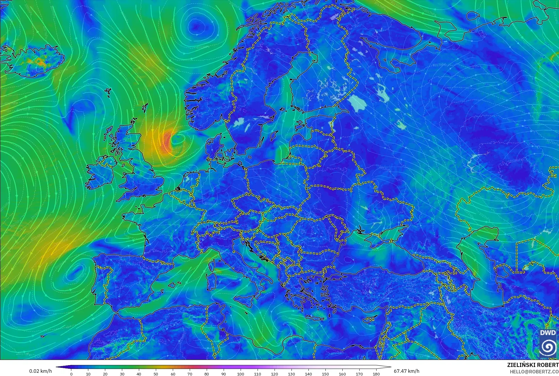 ICON model - Europe, Wind at 10m