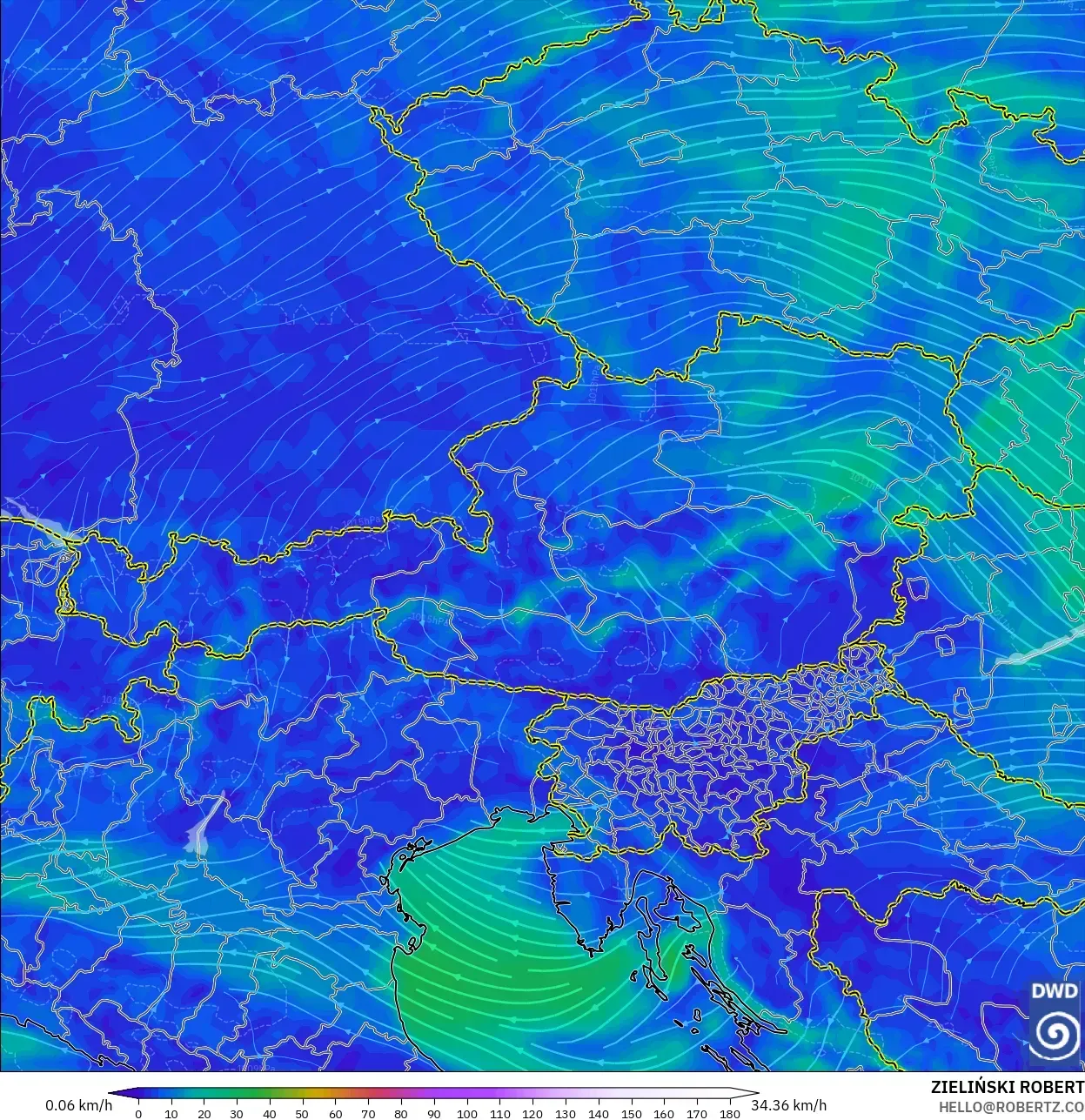 ICON model - Austria, Wind at 10m