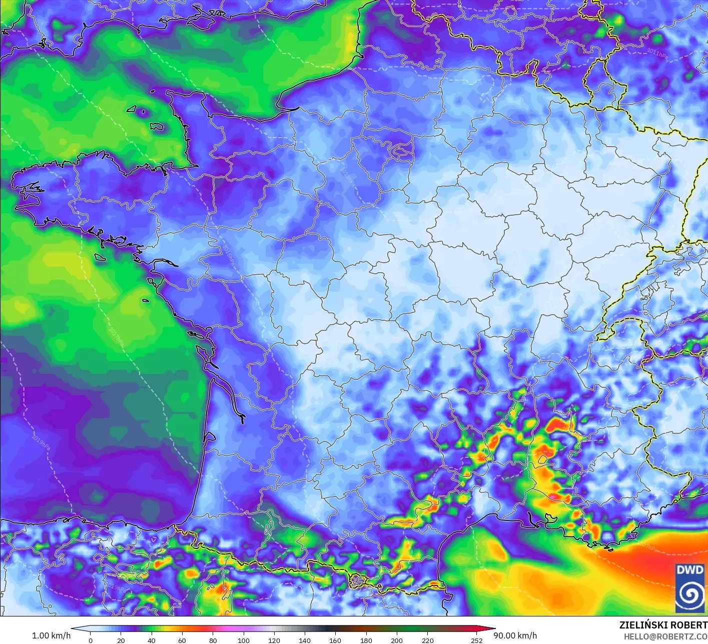 ICON model - France, Wind Gusts