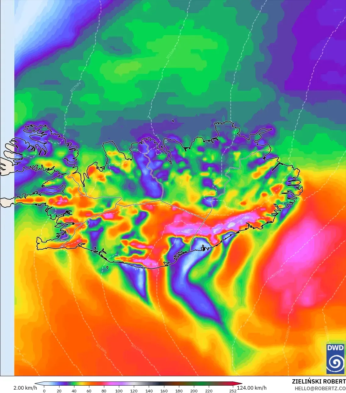 ICON model - Iceland, Wind Gusts