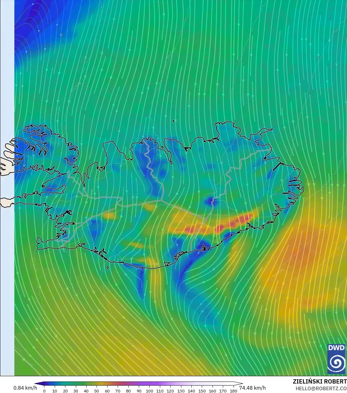 ICON model - Iceland, Wind at 10m