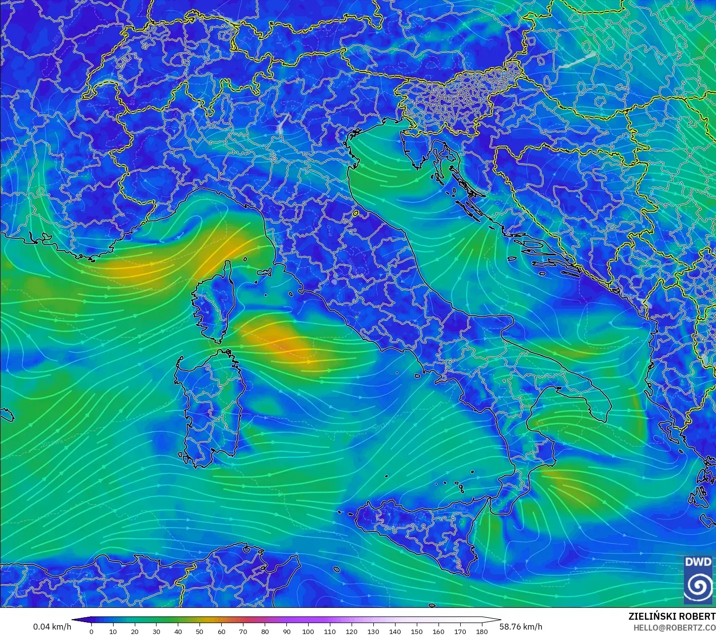 ICON model - Italy, Wind at 10m