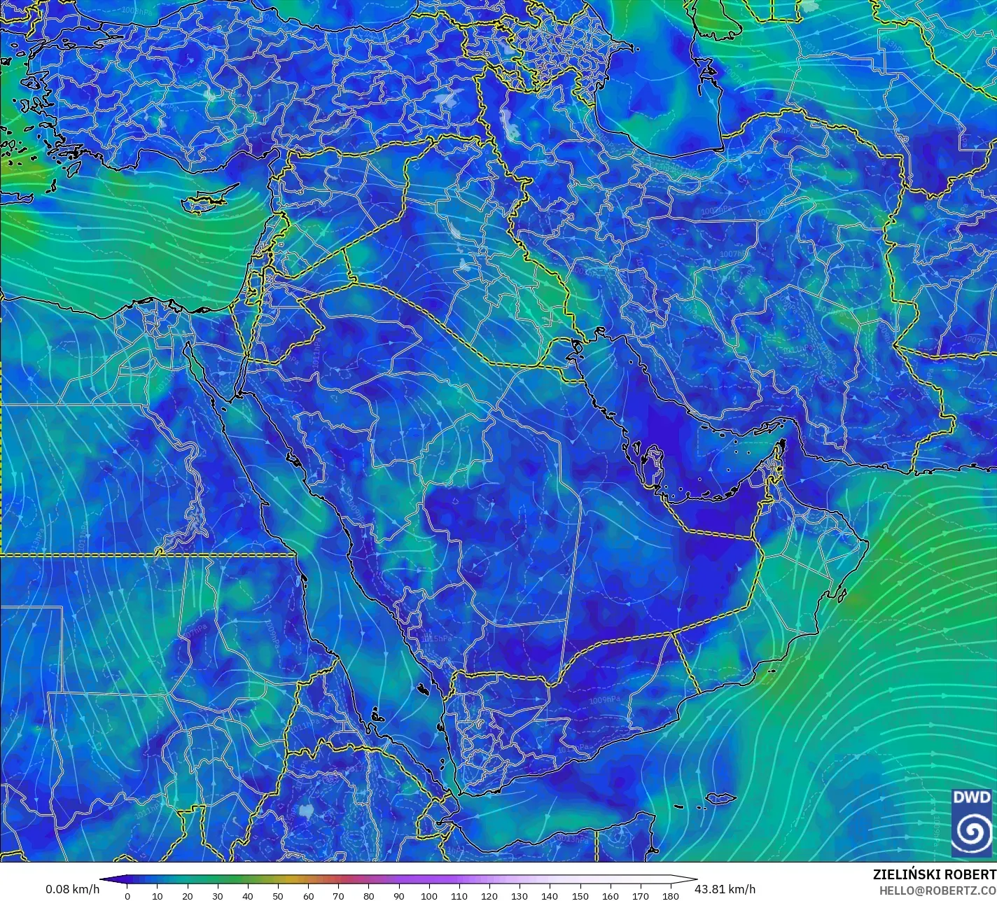 ICON model - Middle East, Wind at 10m