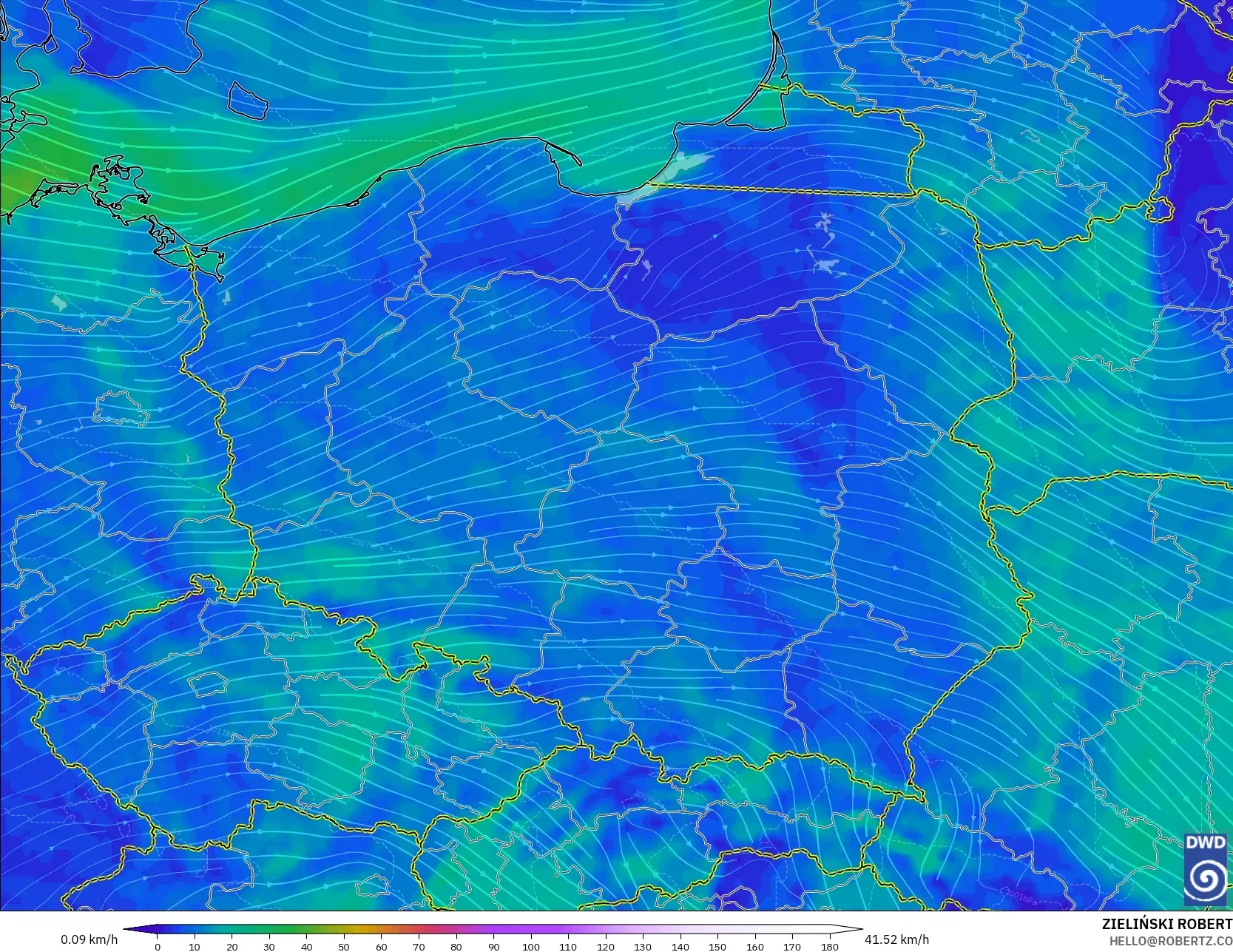ICON model - Poland, Wind at 10m