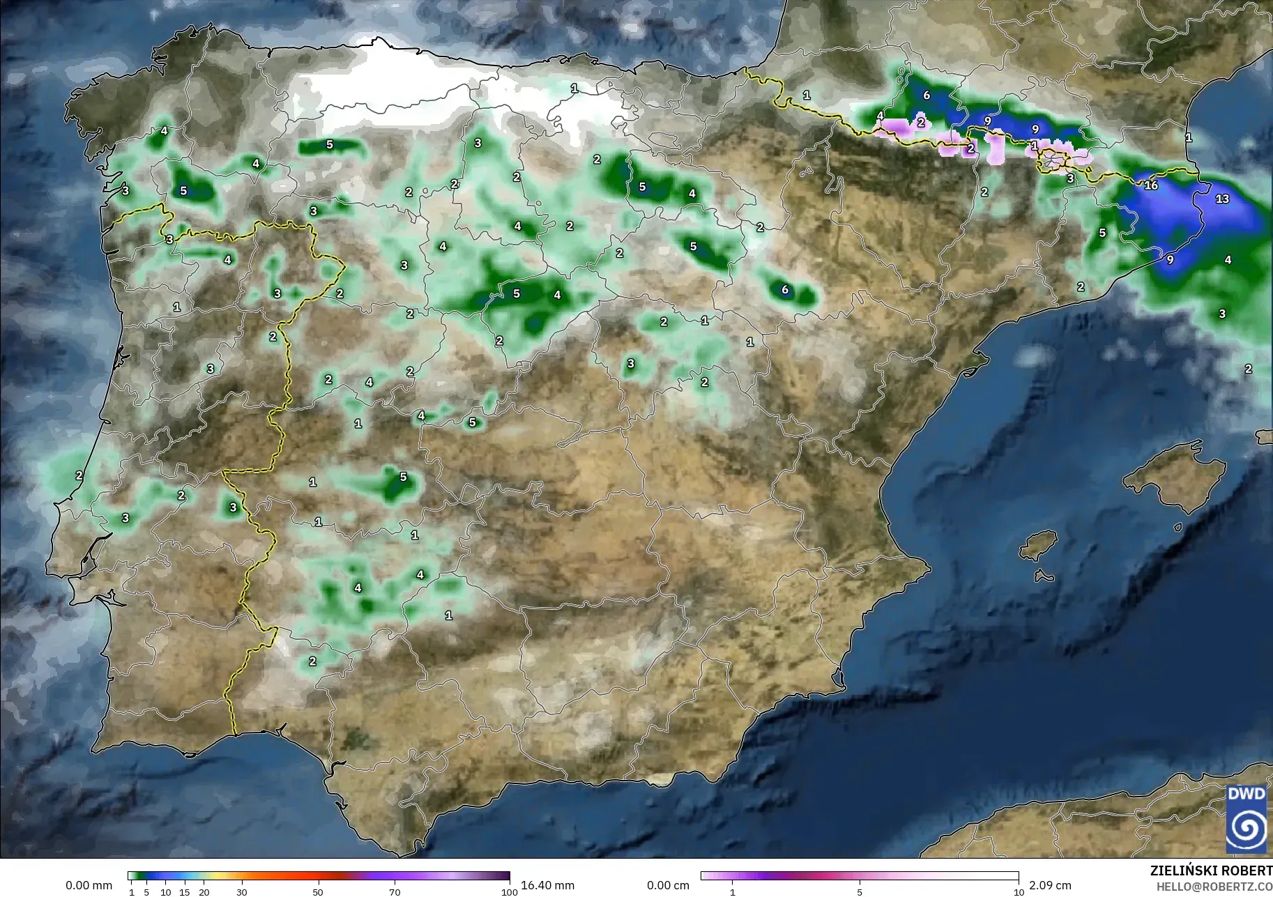 ICON model - Spain, Precipitation, Clouds, and Pressure