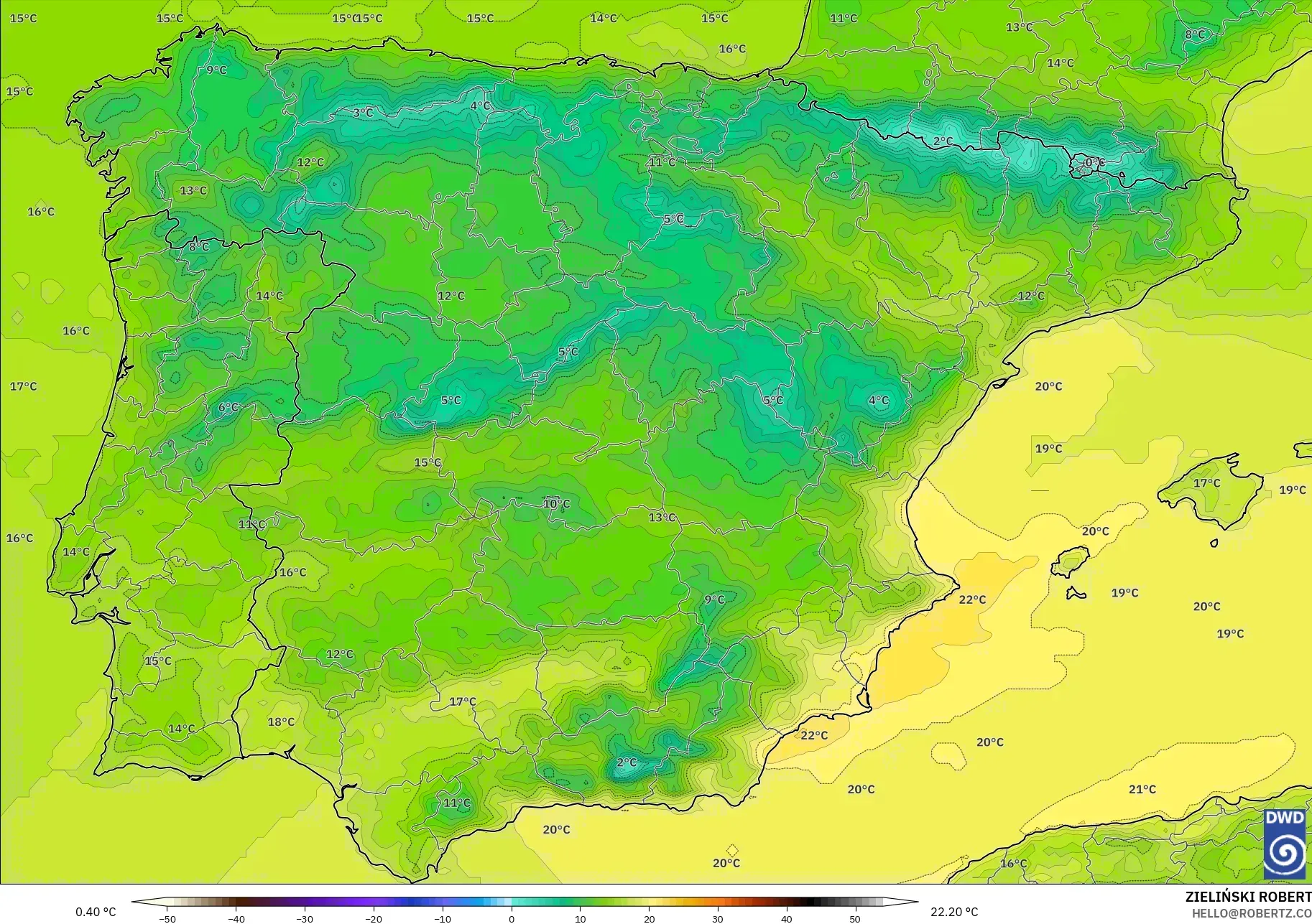 ICON model - Spain, Temperature at 2m