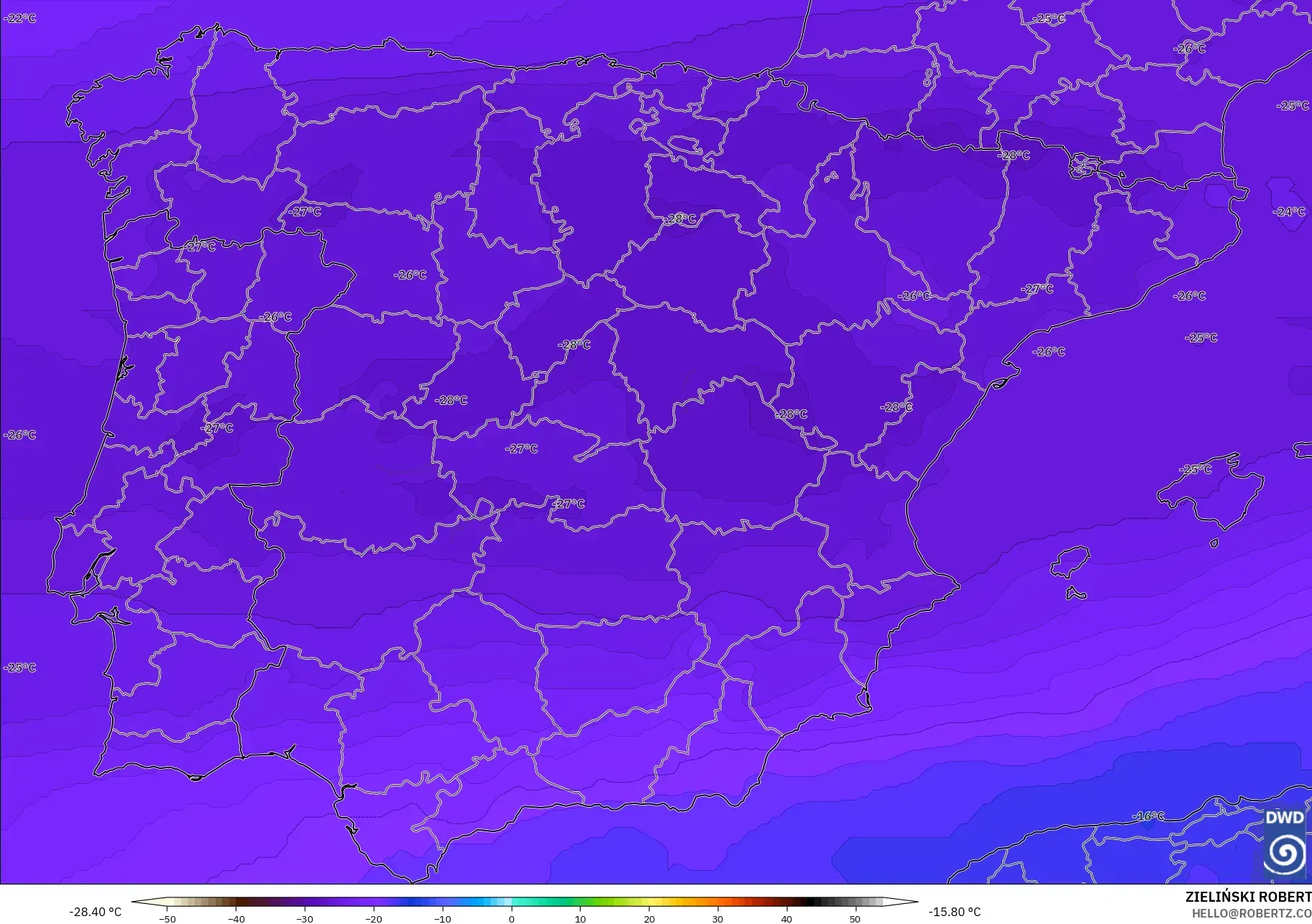 ICON model - Spain, Temperature at 500hPa