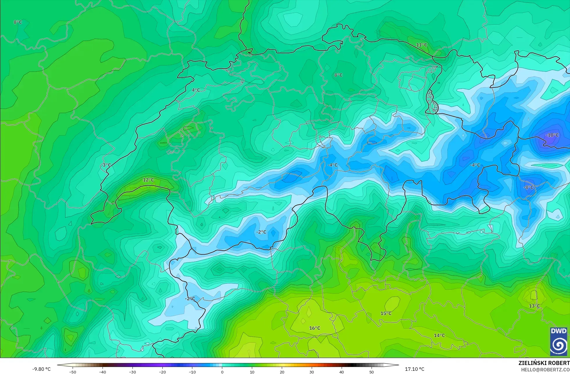 ICON model - Switzerland, Temperature at 2m