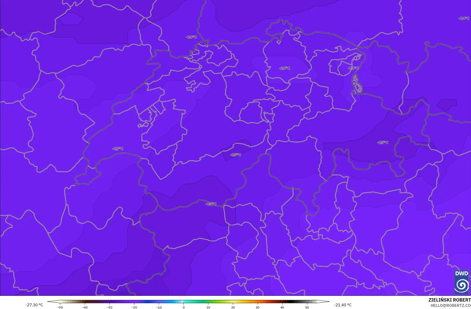 ICON model - Switzerland, Temperature at 500hPa