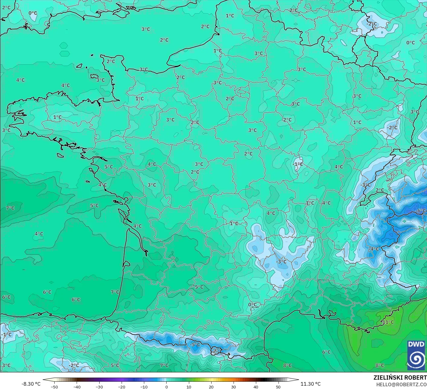 ICON model - France, Temperature at 850hPa