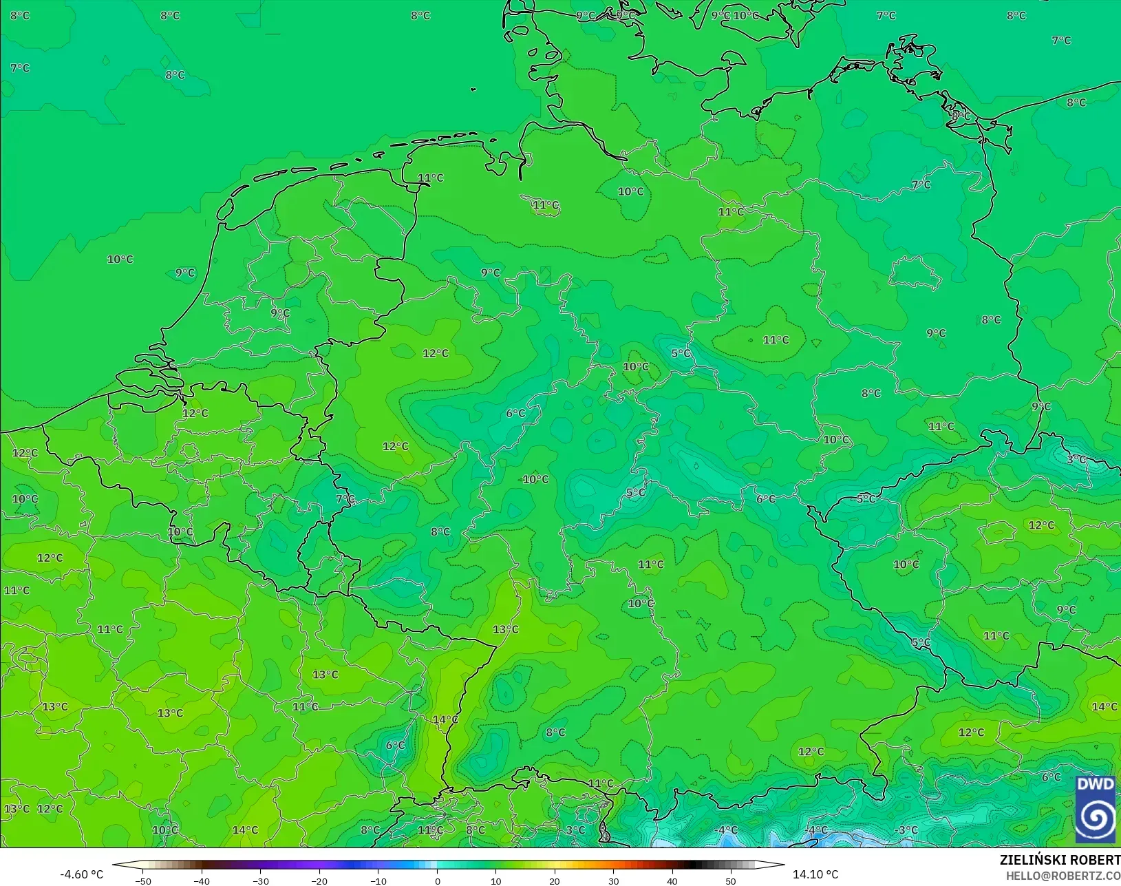 ICON model - Germany, Temperature at 2m