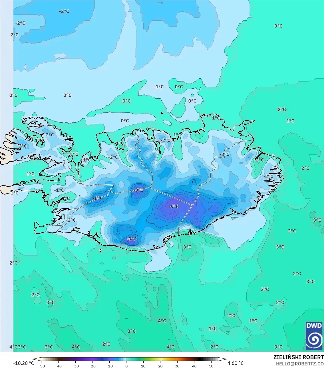 ICON model - Iceland, Dewpoint at 2m